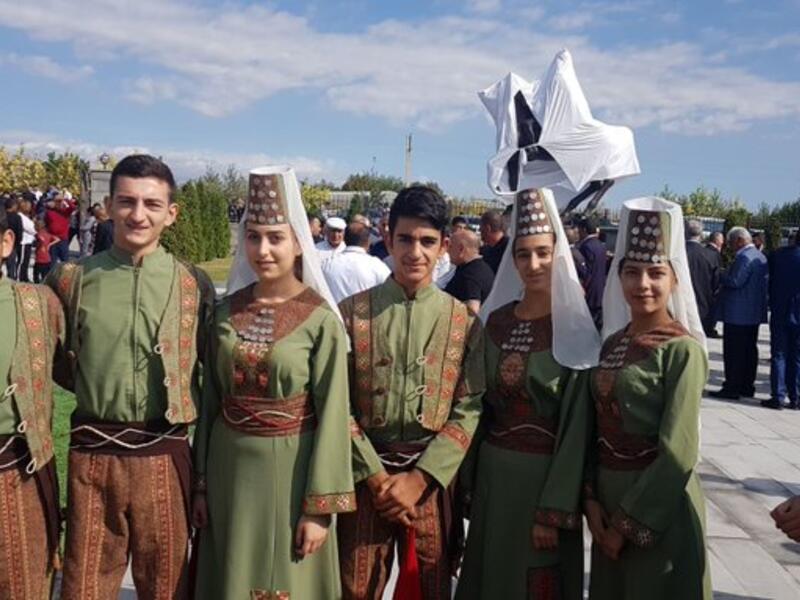 Yazidis in Armenia are dressed in traditional clothes to celebrate the opening of the new Yazidi Temple in the village of Aknalich (Twitter)