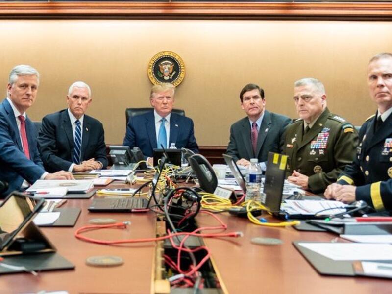 US President Trump in the situation room last night watching the US Special Forces raid that killed ISIS leader Abu Bakr Al Baghdadi (Twitter)