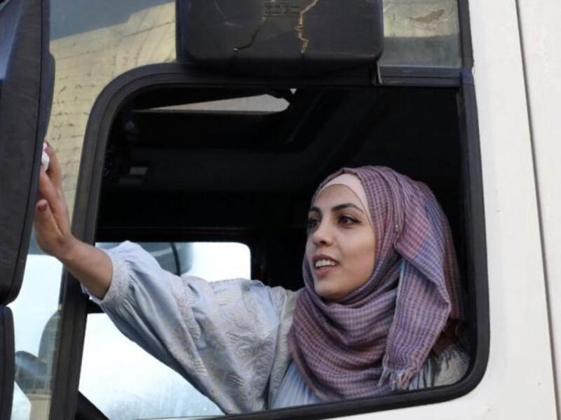 Dalia al-Darawish prepares for an exam to become one of only a handful of qualified female Palestinian truck drivers. (AFP/ File Photo)