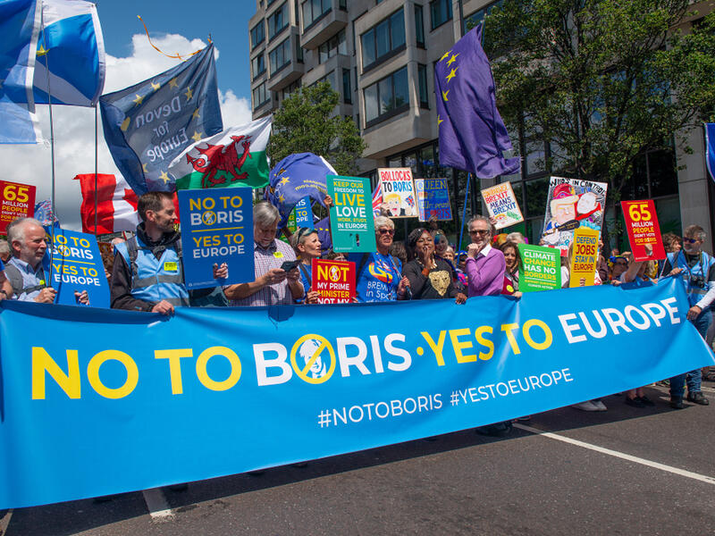 Pro European Union supporters with the lead banner at the anti-Brexit March for Change demonstration, to push the government to revoke Article 50 and stop the Brexit mess. (Shutterstock/ File Photo) Pro European Union supporters with the lead banner at the anti-Brexit March for Change demonstration, to push the government to revoke Article 50 and stop the Brexit mess. (Shutterstock/ File Photo)