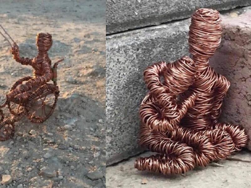 Haitham Khateeb twists and binds wires into images of the Palestinian experience. (Twitter/ Haitham Khateeb)