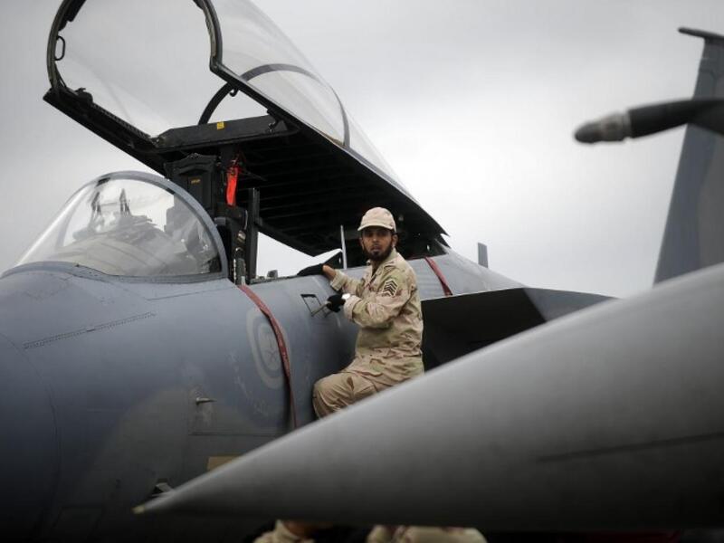 A Saudi soldier checks a F15 C military aircraft, during a French-Saudi exercise in eastern France (AFP)
