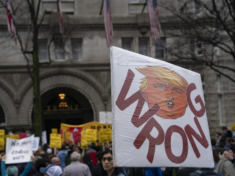 Demonstrations are taking place in several U.S. cities in response to increased tensions in the Middle East as a result of a U.S. airstrike that killed an Iranian general last week. Alex Edelman/Getty Images/AFP