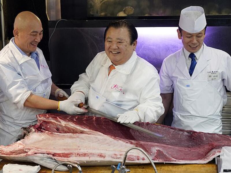 Kiyoshi Kimura, who runs a successful sushi restaurant chain, paid 193million yen to purchase a 608-pound (276kg) bluefin tuna. (EPA)