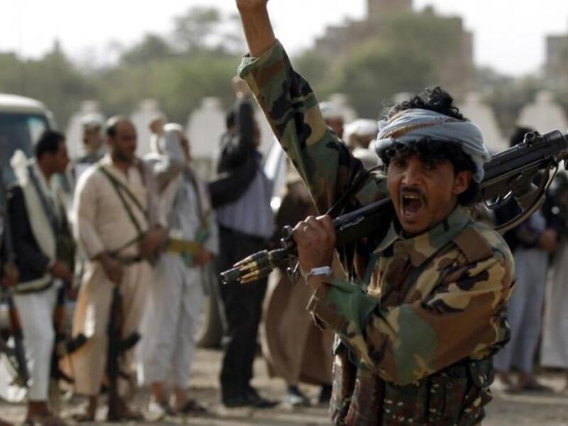Houthi rebels shout slogans during a rally in Yemen’s Sana’a. (AFP/ File)