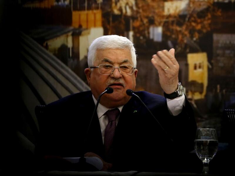 Palestinian president Mahmud Abbas gestures as he delivers a speech in the West Bank city of Ramallah on January 28, 2020, following the announcement by US President Donald Trump of the Mideast peace plan. ABBAS MOMANI / AFP
