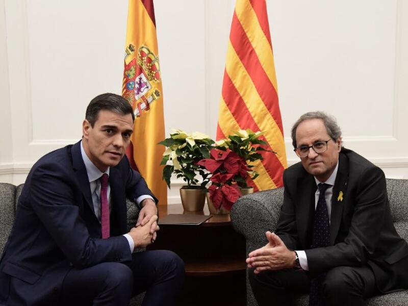 Spanish Prime Minister Pedro Sanchez met with Quim Torra at the Palacio de Pedralbes in Barcelona on Thursday. Photo: AFP