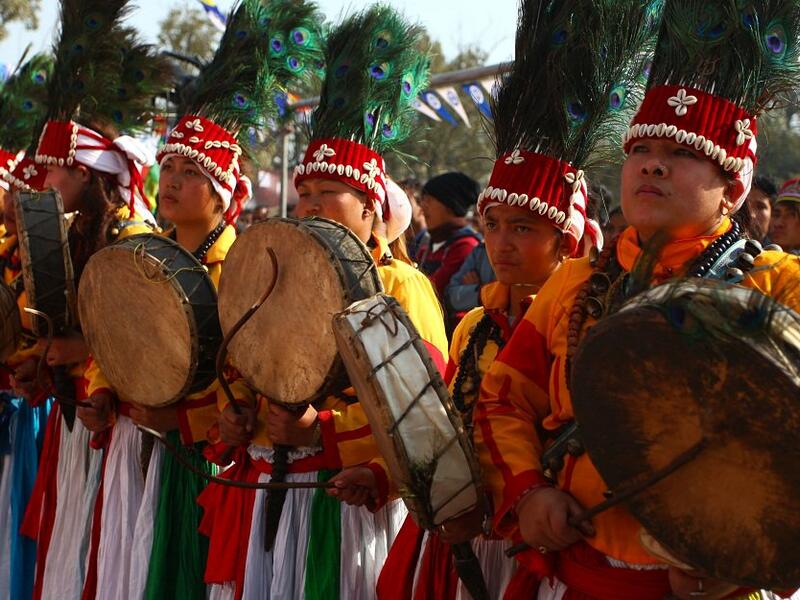 Exiled Tibetan performers dance during celebrations marking the third day of the Lhosar Tibetan New Year in Kathmandu (Twitter)