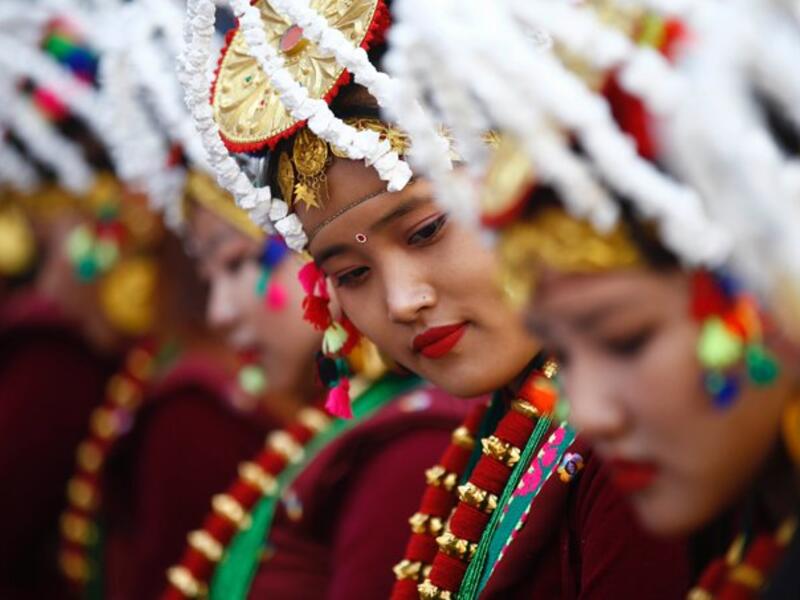 Women from the Gurung community dance and sing during a rally to celebrate 'Tamu Lhosar' festival as their new year in Kathmandu (Twitter)