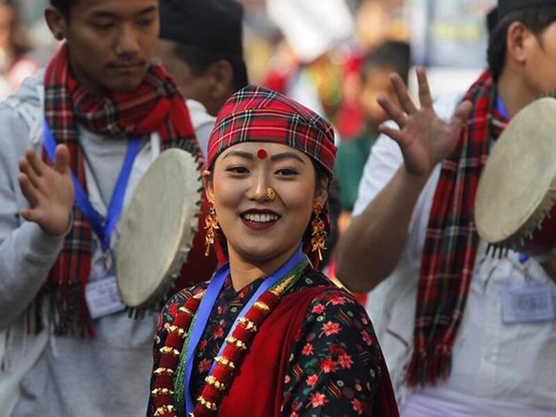 Women from the Gurung community dance and sing during a rally to celebrate 'Tamu Lhosar' festival as their new year in Kathmandu (Twitter)