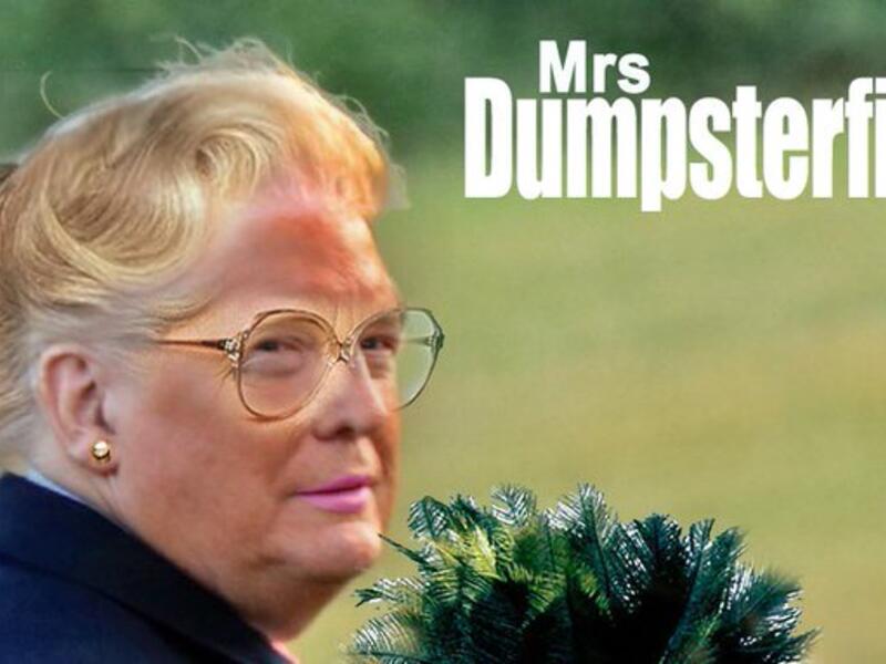 One meme compared Trump to the iconic scene in Mrs Doubtfire where Robin Williams' character covers his face in cream to disguise himself (Twitter)