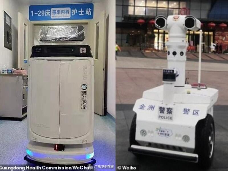 China has started to use robots to monitor citizens' body temperatures. The self-driving machines have been spotted at airports and shopping malls in Guangzhou, Shanghai and Xi'an. (Daily Mail)