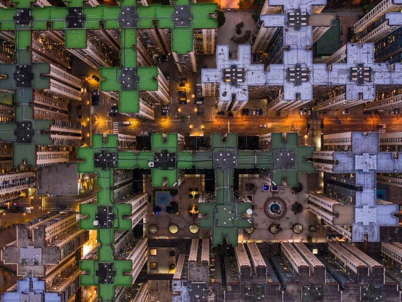 This aerial photograph taken on February 12, 2020 shows a housing estate in Hong Kong. DALE DE LA REY / AFP