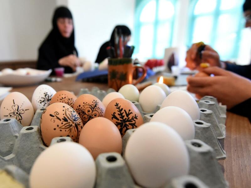 Orthodox Christian nuns decorate Easter eggs in a women’s Orthodox monastery near Danilovgrad west of capital Podgorica, on April 17, 2020. For the Orthodox Church in Montenegro, Easter 2020 falls on April 19. Savo PRELEVIC / AFP