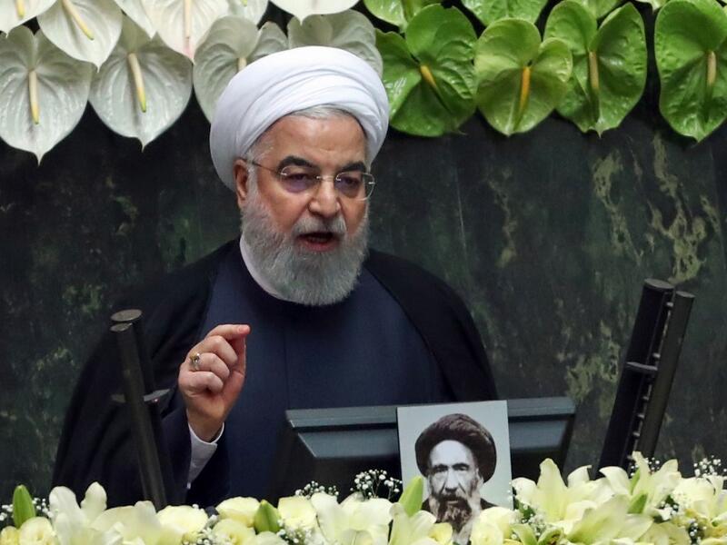 Iranian President Hassan Rouhani delivers a speech during the inaugural session of the new parliament following February elections, in Tehran on May 27, 2020. (AFP/File)