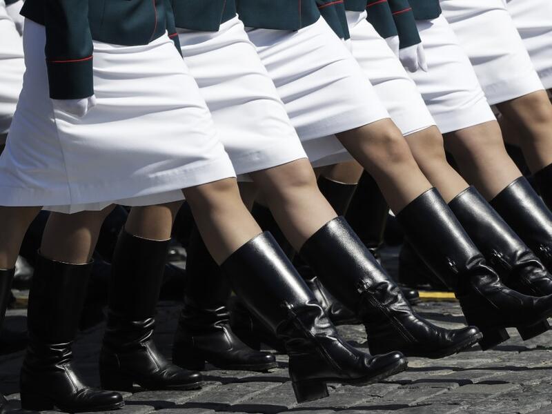 Russian servicewomen march on Red Square during a military parade, which marks the 75th anniversary of the Soviet victory over Nazi Germany in World War Two, in Moscow on June 24, 2020. The parade, usually held on May 9, was postponed this year because of the coronavirus pandemic. Pavel Golovkin / POOL / AFP