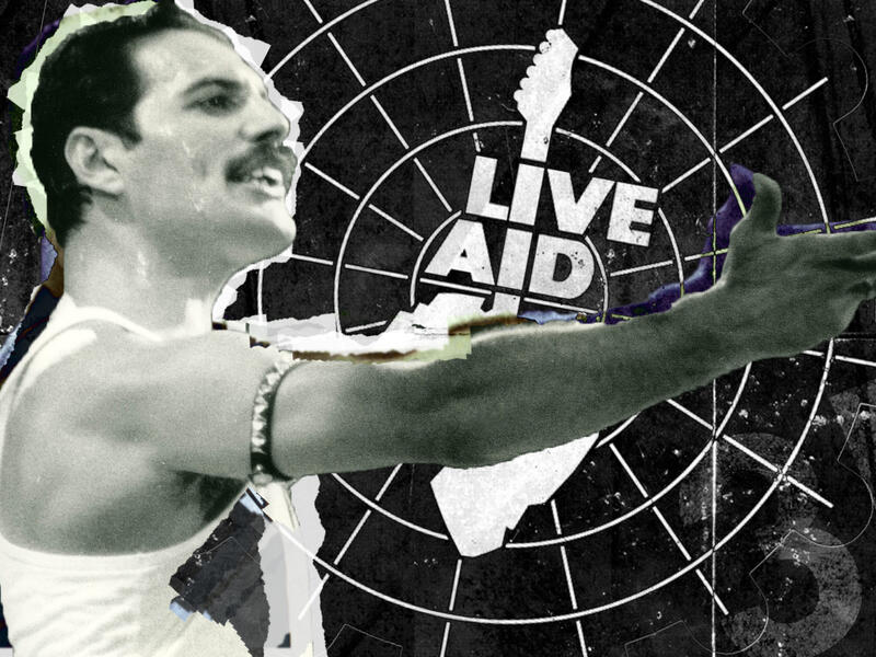 The 16 hour performance of the world's top bands and singers then; Queen, Led Zeppelin, Paul McCartney, Neil Young, Brian Adams, David Bowie, Sade and others raised over $50 million