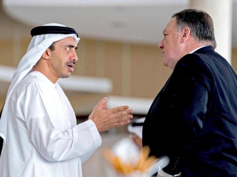 US Secretary of State Mike Pompeo (R) and UAE Foreign Minister Sheikh Abdullah bin Zayed al-Nahyan in Abu Dhabi, on July 10. (AFP)