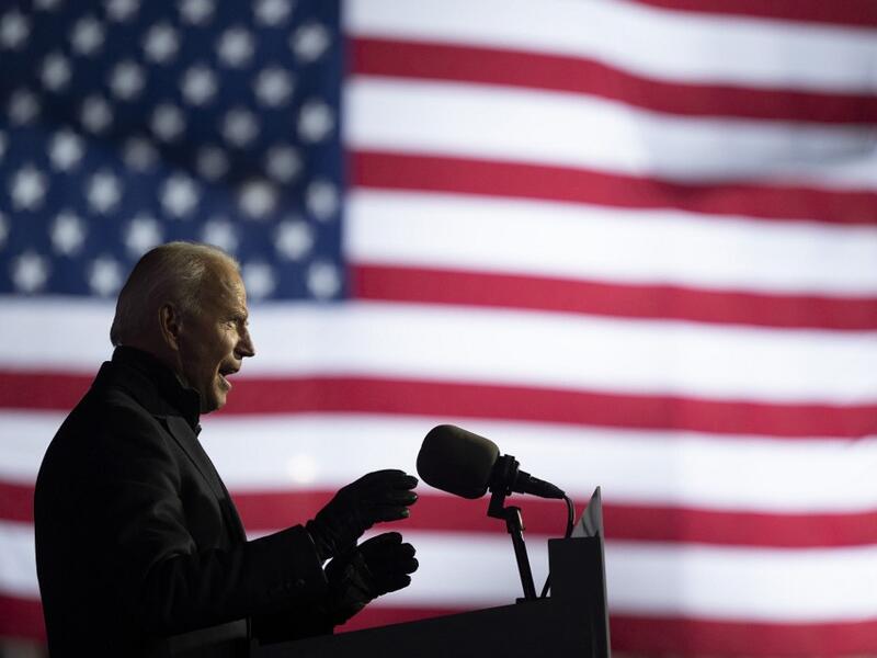 Democratic Presidential candidate and former US Vice President Joe Biden speaks during a Drive-In Rally at Heinz Field in Pittsburgh, Pennsylvania, on November 2, 2020. JIM WATSON / AFP