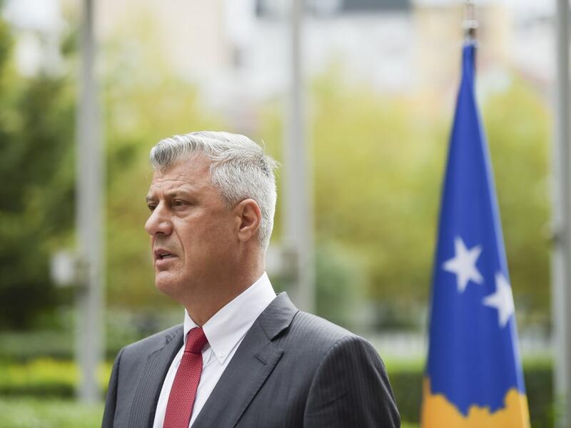 Kosovo President Hashim Thaci speaks during a press conference in Pristina after he resigned to face a war crimes court in The Hague, which confirmed an indictment against him dating back to Kosovo's 1990s conflict with Serbia, on November 5, 2020. Armend NIMANI / AFP