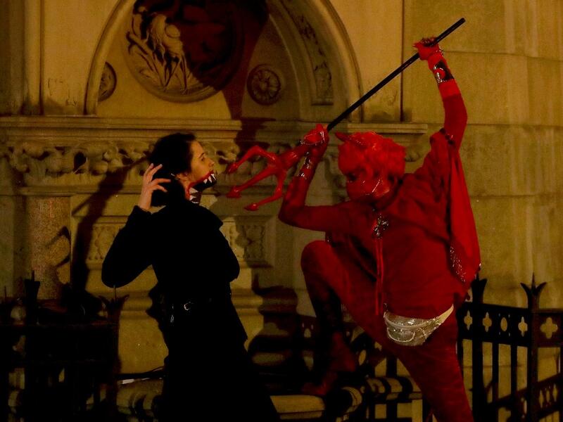People wear costumes on October 31, 2020 in New York City. Many Halloween events have been canceled or adjusted with additional safety measures due to the ongoing coronavirus. Arturo Holmes/Getty Images/AFP