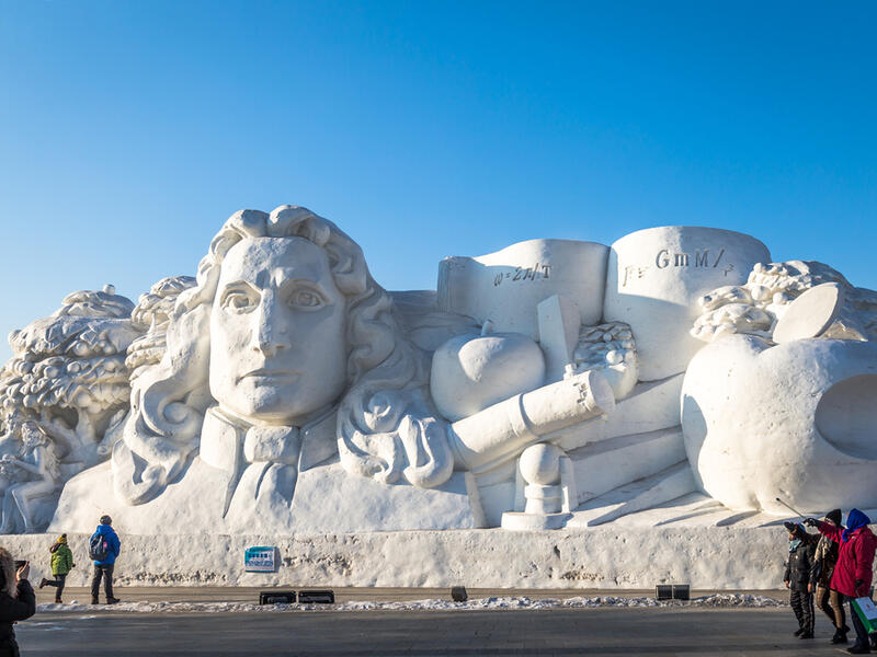 Isaac Newton inspired Snow sculpture in the 27th China Harbin Sun Island International Snow Sculpture Art Expo. (Shutterstock/ File Photo)