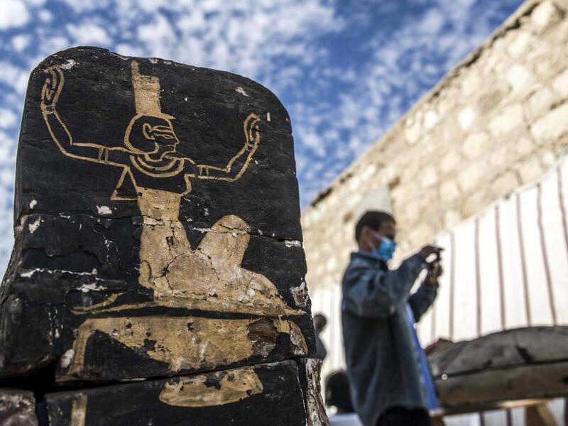 The discovery at the necropolis which lies 30kms south of the Egyptian capital, includes the funerary temple of Queen Naert, wife of King Teti, as well as burial shafts, coffins, and mummies dating back to nearly 3000 years ago during the New Kingdom. Khaled DESOUKI / AFP