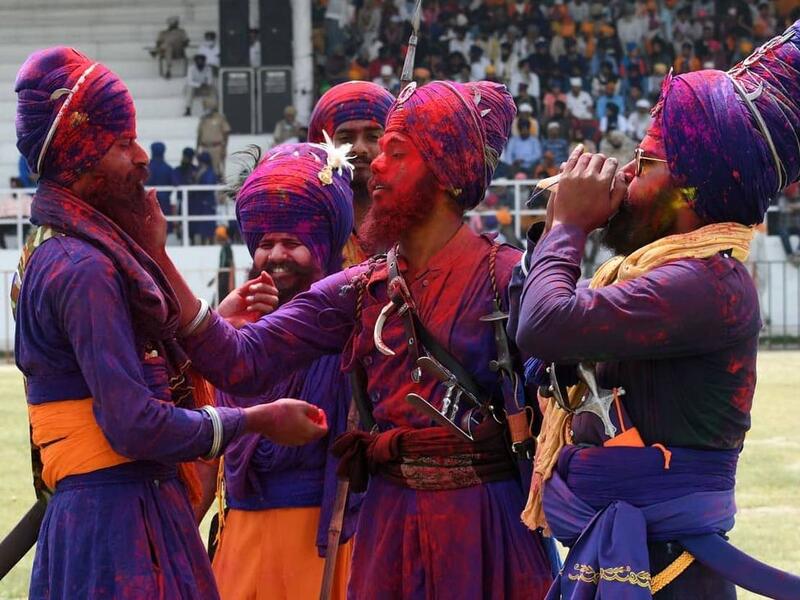 Nihang #Sikhs perform Gatka and ride horses during #HolaMohalla festival.