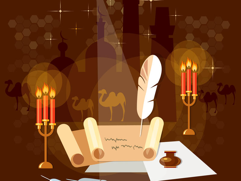 Ancient scroll paper in mystic bright light 