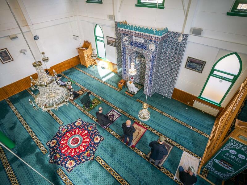 Muslims pray in the Turkish Mevlana Mosque in Hilversum