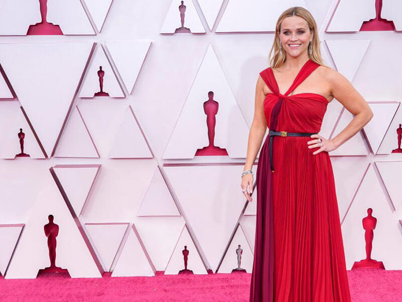 Reese Witherspoon championed a Red Halter-Neck Gown 
