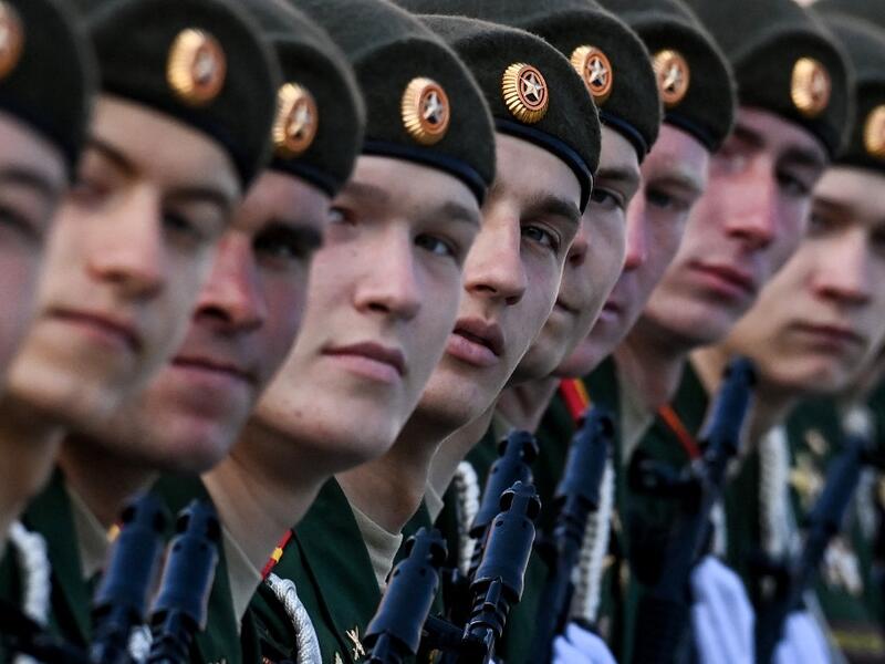 Russian servicemen gather at Red Square in Moscow 