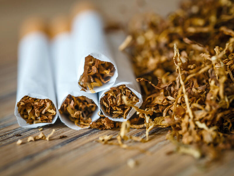 cut tobacco leaves and handmade cigarettes