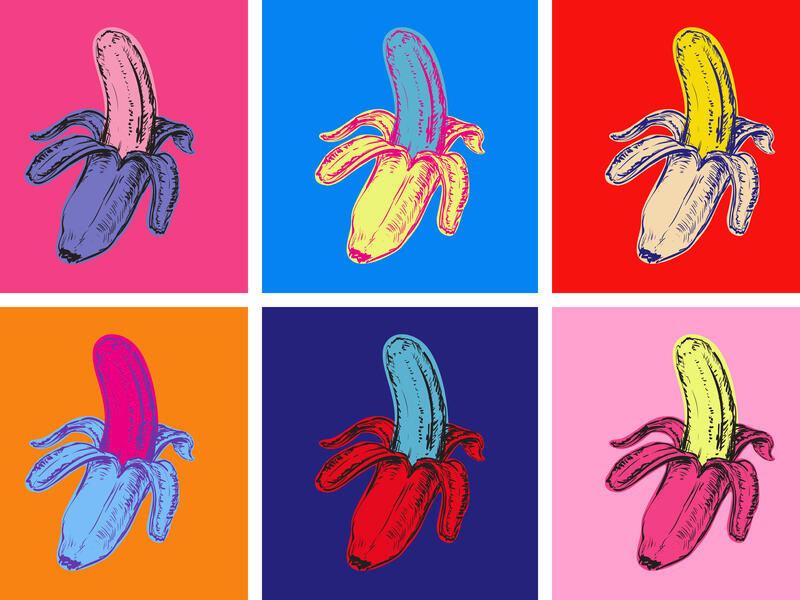Set Bananas Vector Illustration Pop Art Style