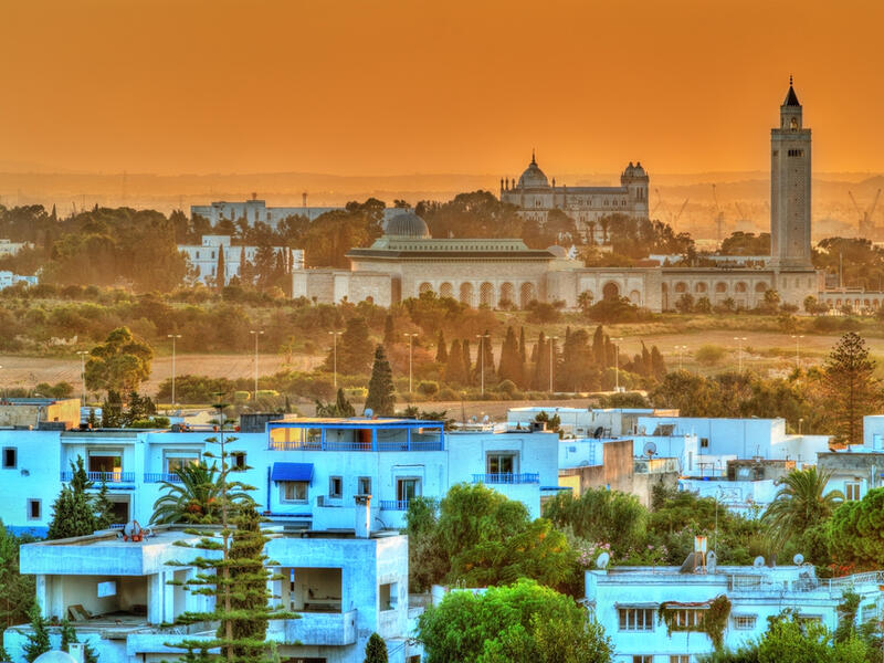 View of Sidi Bou Said and Carthage near Tunis in Tunisia