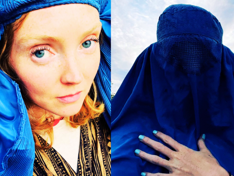 Lily Cole in burqa