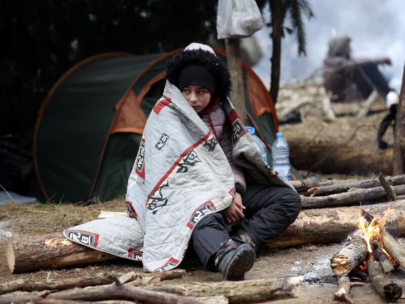 Migrants near the Belarus-Polish border