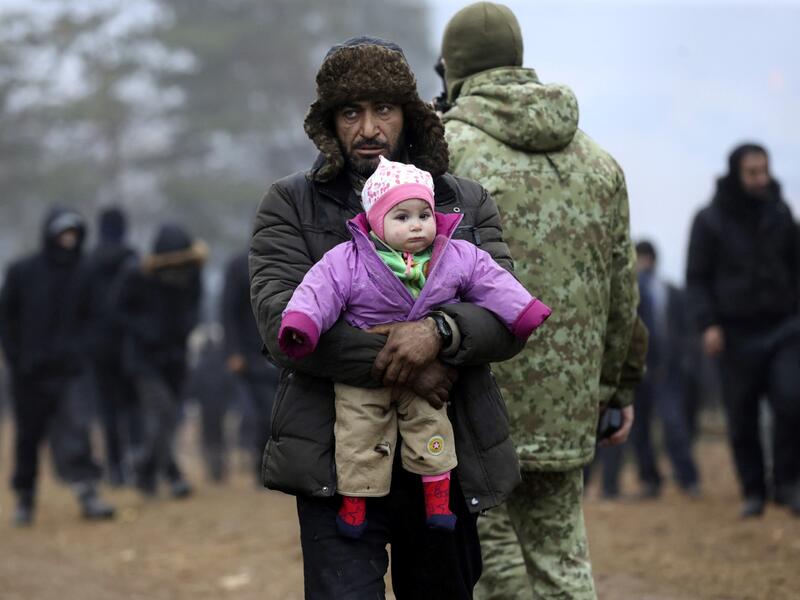 Migrants near the Belarus-Polish border