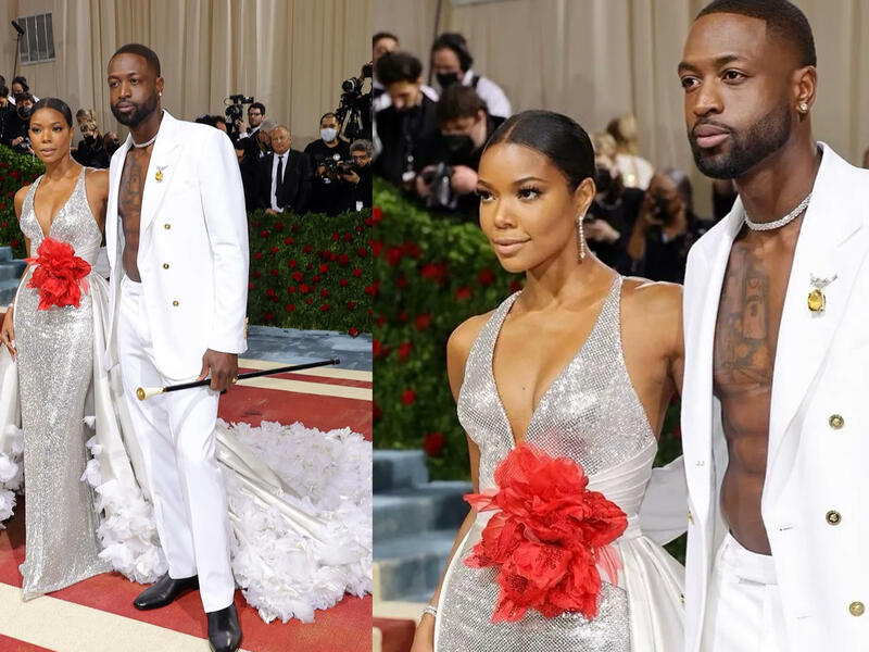 Gabrielle Union and Dwyane Wade dressed in custom Atelier Versace