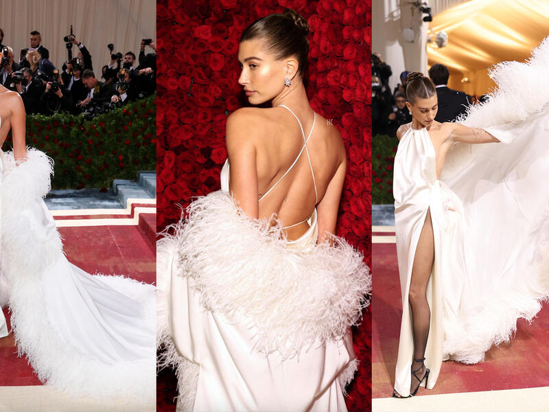 Hailey Bieber in Saint Laurent by Anthony Vaccarello and Tiffany & Co.