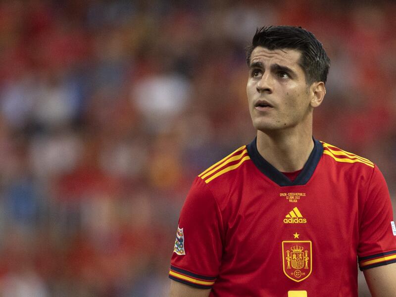Spain's forward Alvaro Morata looks on during the UEFA Nations League, league A group 2 football match between Spain and Czech Republic at at La Rosaleda stadium in Malaga on June 12, 2022. (Photo by JORGE GUERRERO / AFP)