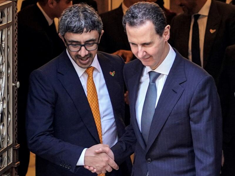 وزير الخارجية الإماراتي عبد الله بن زايد آل نهيان، والرئيس السوري بشار الأسد (أ ف ب)