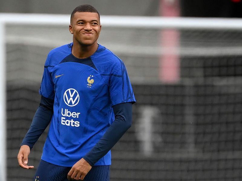France's forward Kylian Mbappe reacts during a training session at the Stade de France in Saint-Denis, north of Paris on June 18, 2023, on the eve of the UEFA Euro 2024 football tournament qualifying match against Greece. (Photo by FRANCK FIFE / AFP)