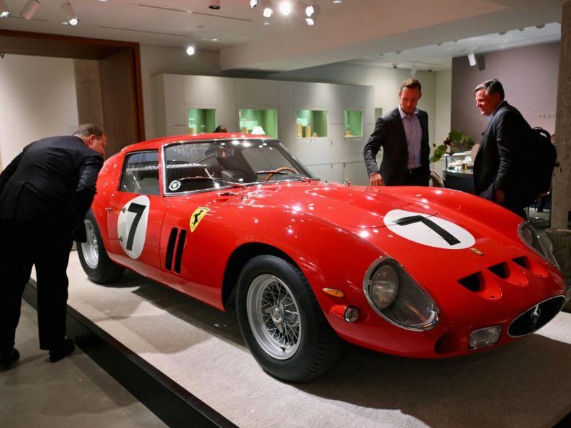 A 1962 Ferrari 250 GTO, the most valuable car ever offered at auction, is displayed at a preview at Sotheby’s in New York on November 2, 2023. (Photo by ANGELA WEISS / AFP)