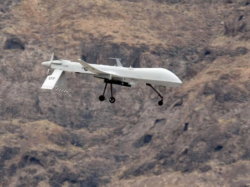 An MQ-1B Predator unmanned aircraft flies during training April 16, 2009 at Creech Air Force Base in Indian Springs, Nevada. 