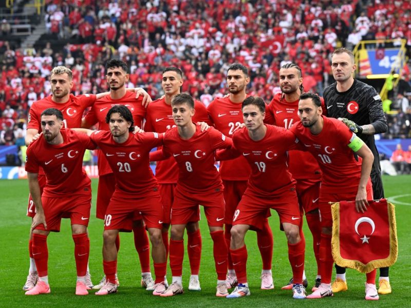 Turkey's players pose ahead of the UEFA Euro 2024 Group F football match between Turkey and Georgia at the BVB Stadion in Dortmund on June 18, 2024. (Photo by INA FASSBENDER / AFP)