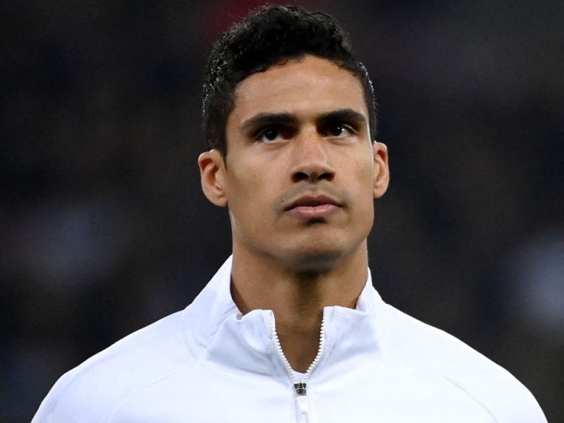 France's defender Raphael Varane listen to the nation anthem during the friendly football match between France and South Africa at the Pierre-Mauroy Stadium in Villeneuve d'Ascq, near Lille, northern France, on March 29, 2022. (Photo by FRANCK FIFE / AFP)