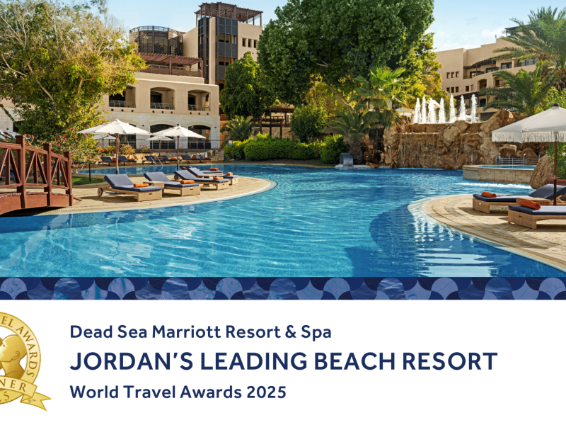 منتجع وسبا ماريوت البحر الميت يحصد لقب أفضل منتجع شاطئي في الأردن في حفل توزيع جوائز السفر العالمية 2025