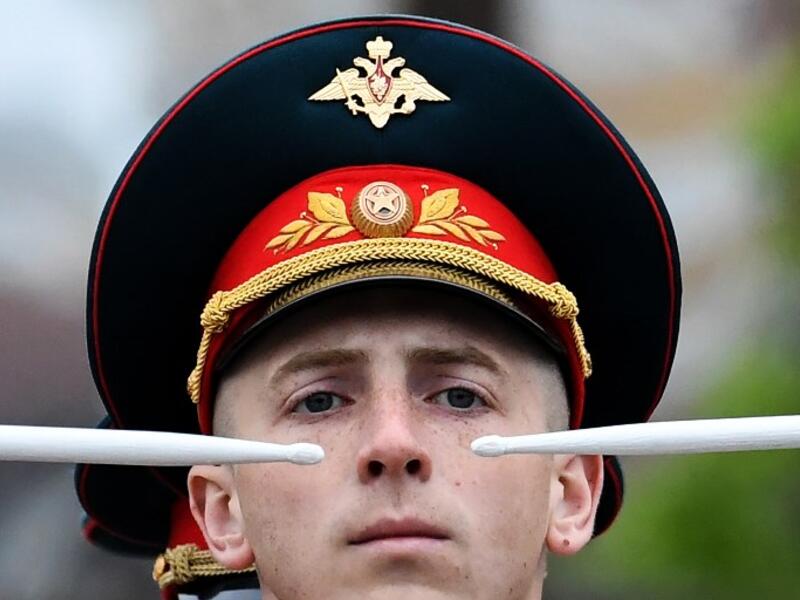 A Russian military band performs at Red Square during the general rehearsal of the Victory Day military parade in Moscow on May 6, 2018. Russia marks the 73rd anniversary of the Soviet Union's victory over Nazi Germany in World War Two on May 9.
Kirill KUDRYAVTSEV / AFP