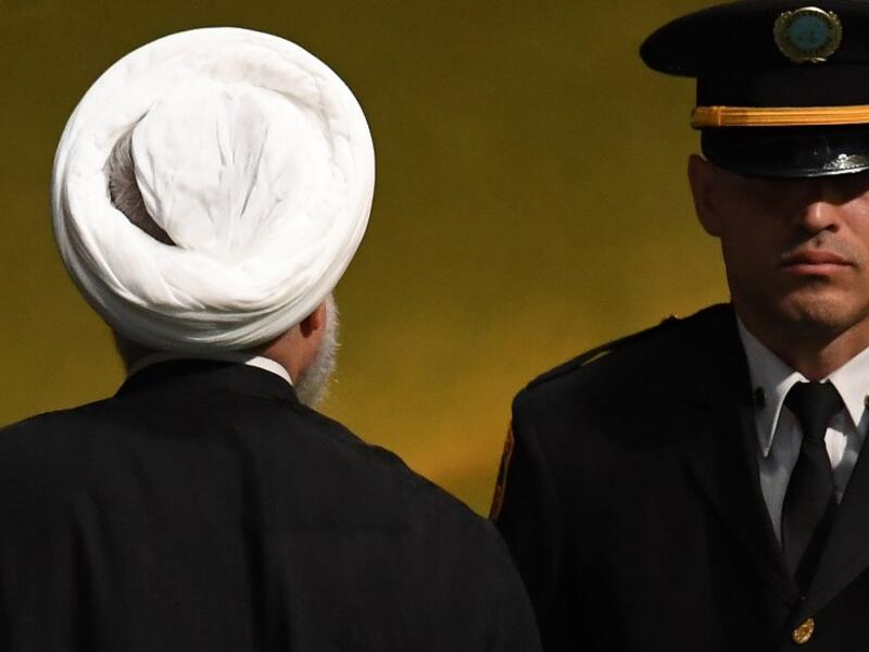 Iranian President Hassan Rouhani departs after addressing the General Debate of the 73rd session of the General Assembly at the United Nations in New York September 25, 2018. 
TIMOTHY A. CLARY / AFP